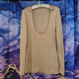 Chic Tan Long Sleeve Women's Blouse